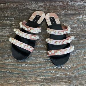 LEITH pink velvet and pearl sandals